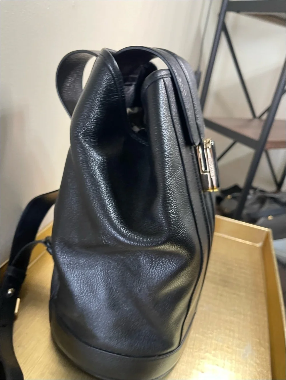 Brahmin Black Pebbled Leather Shoulder Bag Purse Silver Hardware Zip Top